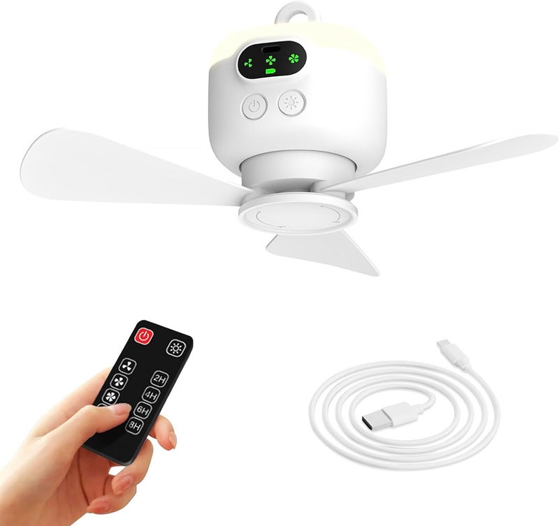 BOKASM Portable Camping Fan,Tent Ceiling Fan,Rechargeable 8000mAh Battery with LED Lighting & Hook,Auto Shut Off Timer,Detachable Fan Blade,Wind Power Adjustment,Used for Tent/Canopy/RV/Porch/Beach/Bedroom - Image 1